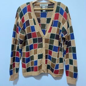 Vintage Jones & Co Hand Knitted Multicolour Patchwork Ramie Cardigan